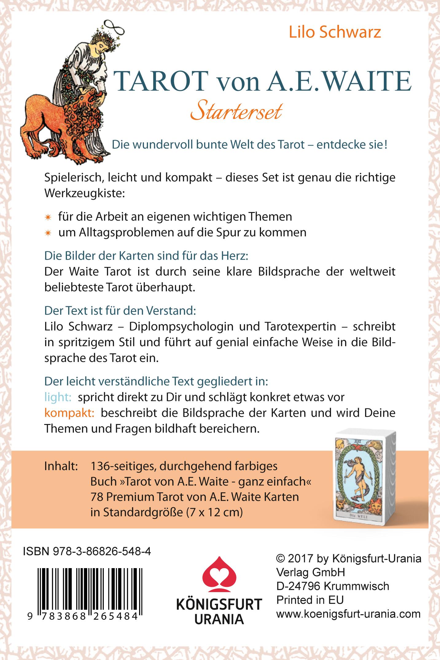 Rückseitencover Tarot von A.E. Waite. Das Starterset