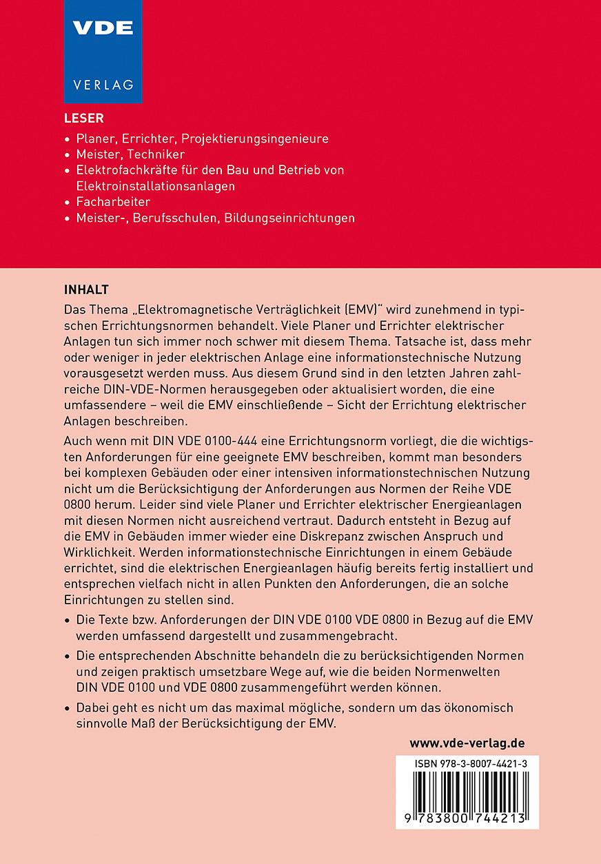 Rückseitencover EMV-gerechte Errichtung von Niederspannungsanlagen