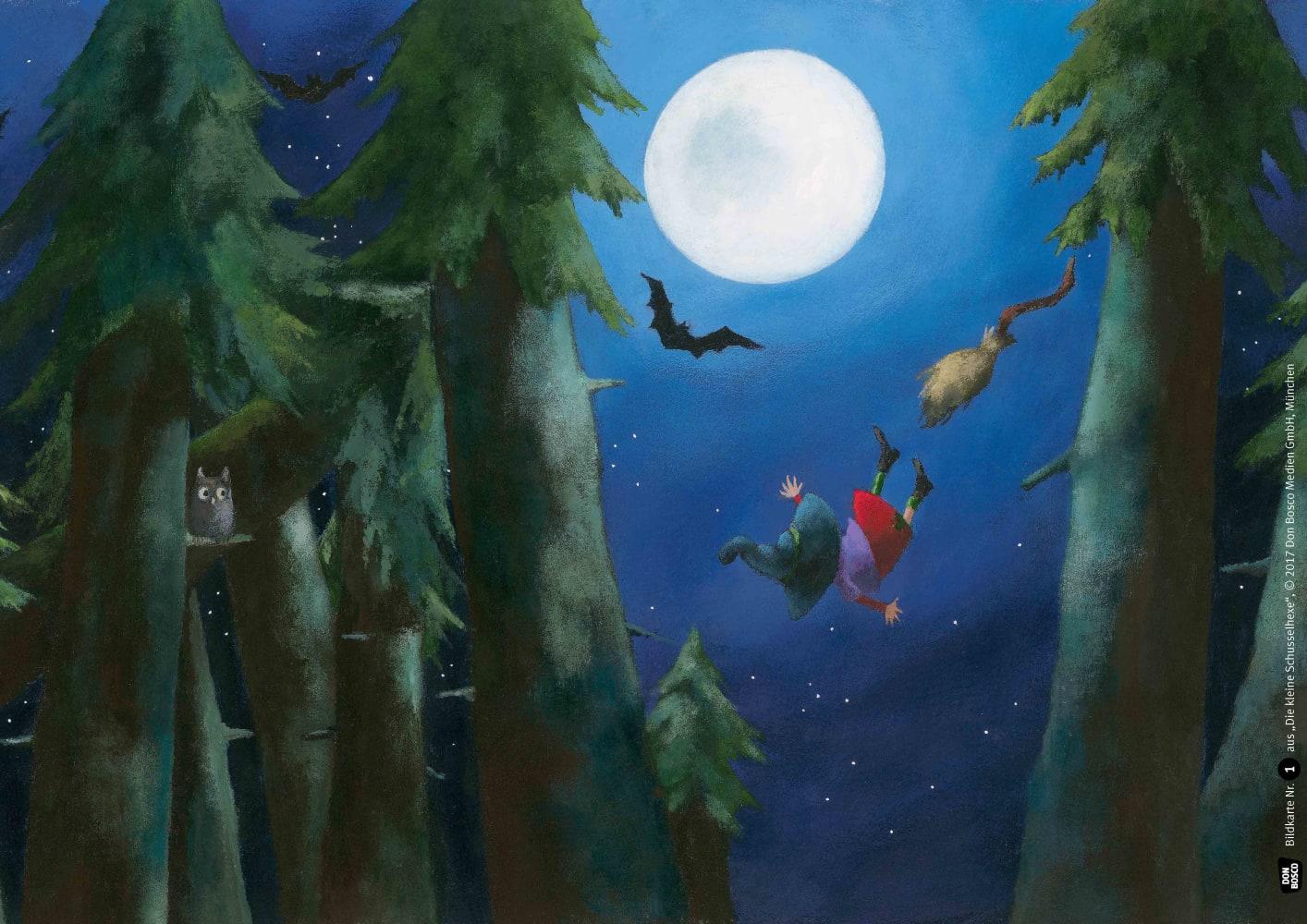 Beispielinhalt (Bild) Die kleine Schusselhexe. Kamishibai Bildkartenset.