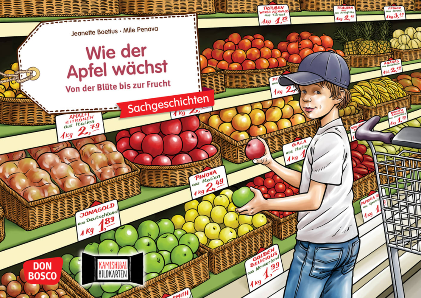 Vorderes Coverbild Wie der Apfel wächst. Von der Blüte bis zur Frucht. Kamishibai Bildkartenset.