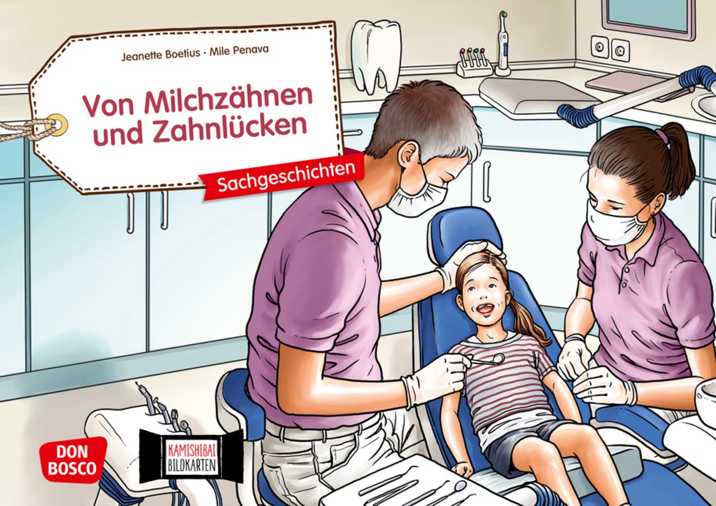 Vorderes Coverbild Von Milchzähnen und Zahnlücken. Kamishibai Bildkartenset.