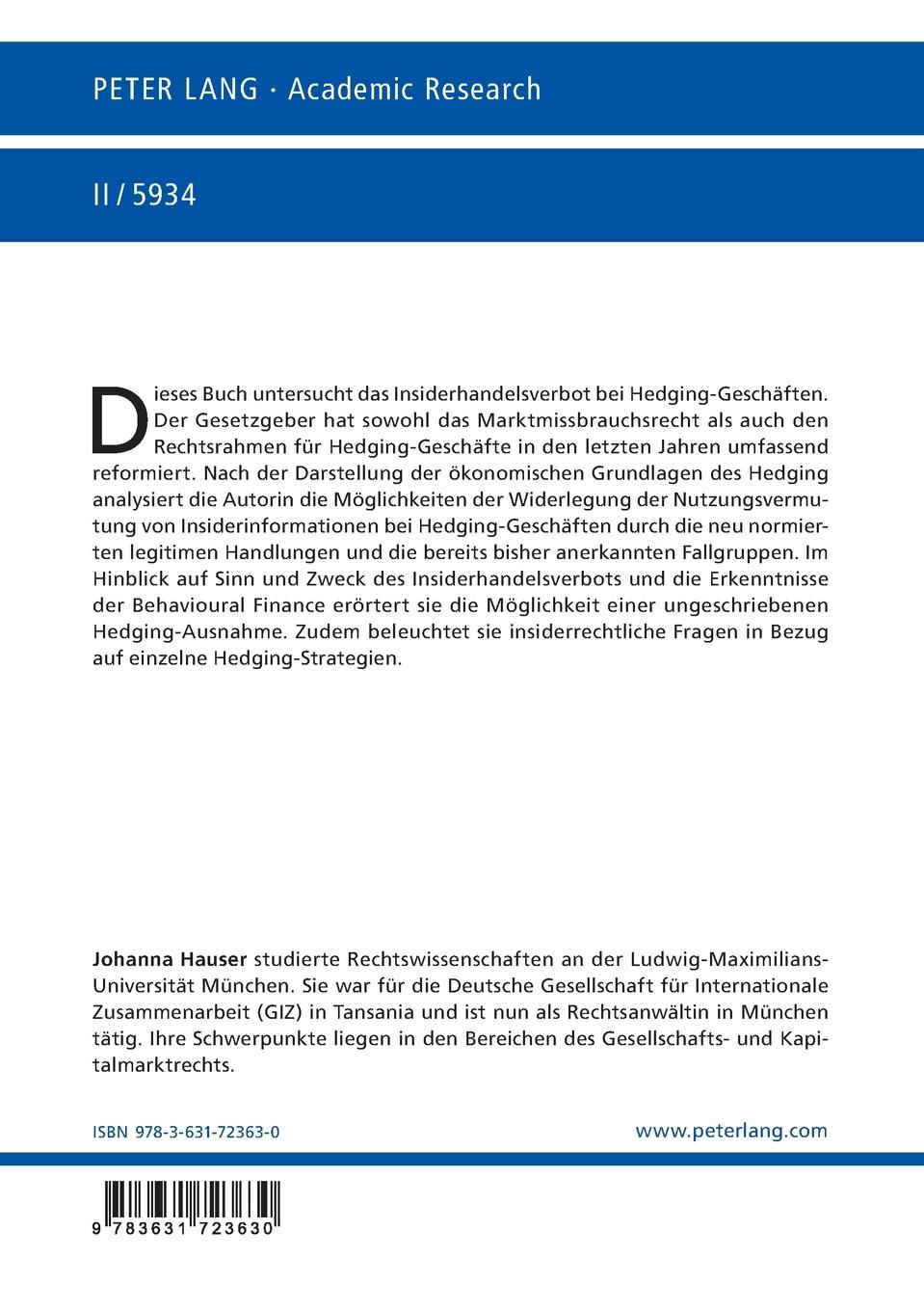 Rückseitencover Hedging-Geschäfte und das Insiderhandelsverbot