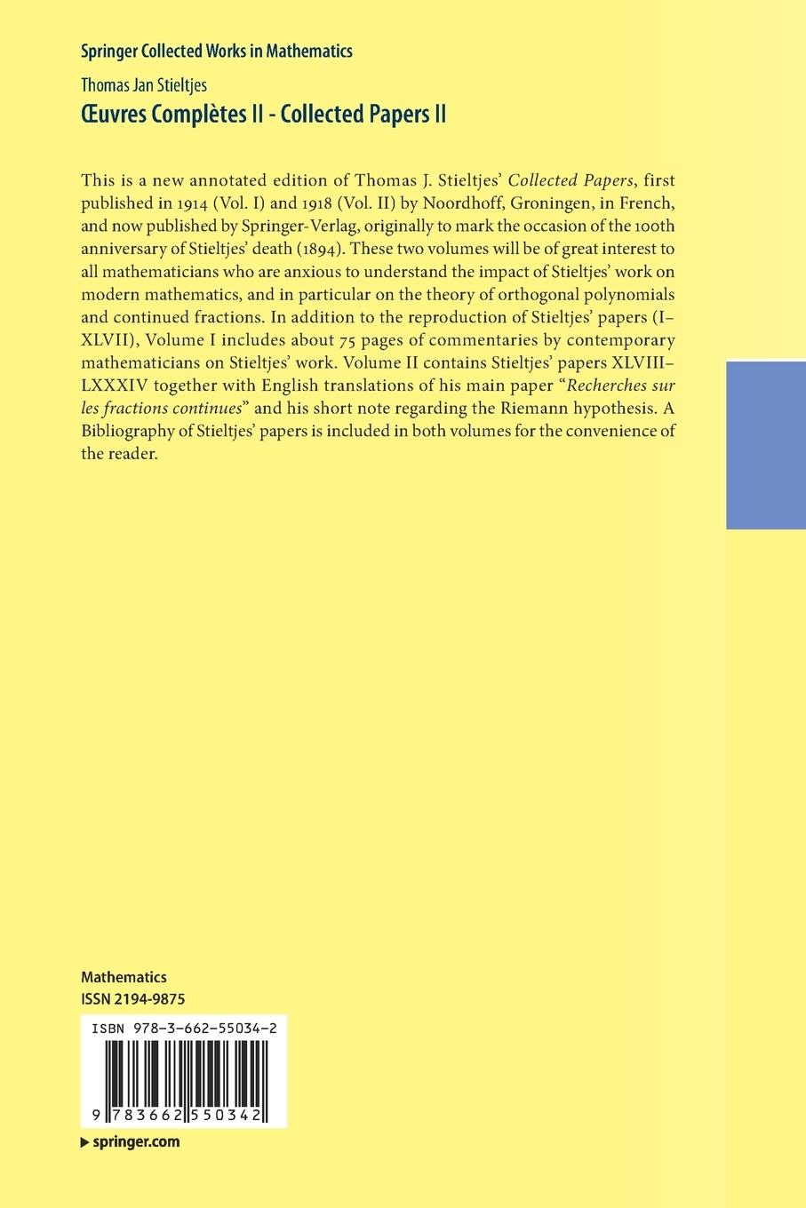 Rückseitencover ¿uvres Complètes II - Collected Papers II