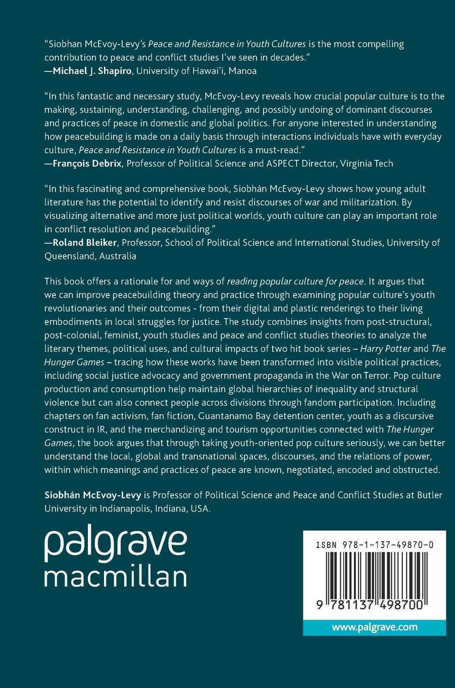 Rückseitencover Peace and Resistance in Youth Cultures