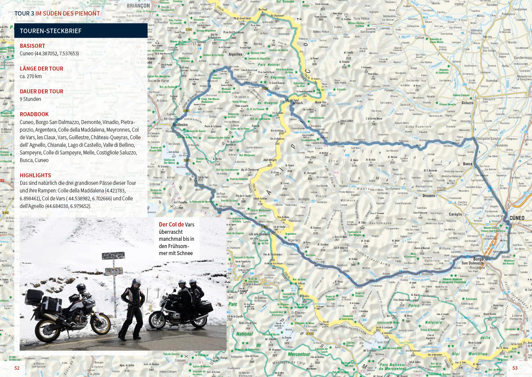 Beispielinhalt (Bild) Motorrad Reiseführer Piemont Ligurien Toskana