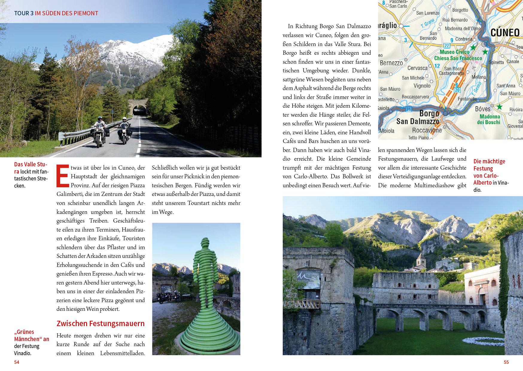 Beispielinhalt (Bild) Motorrad Reiseführer Piemont Ligurien Toskana