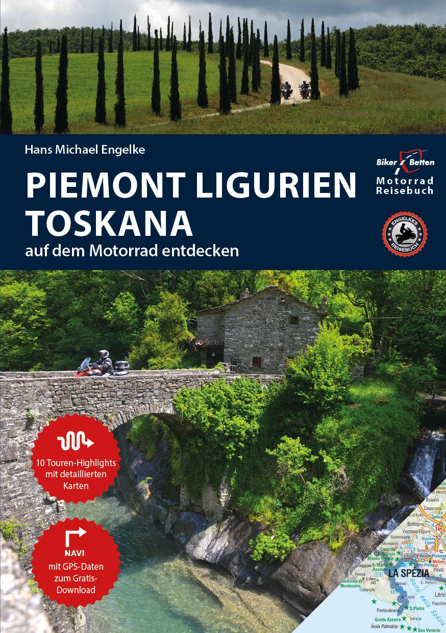 Vorderes Coverbild Motorrad Reiseführer Piemont Ligurien Toskana