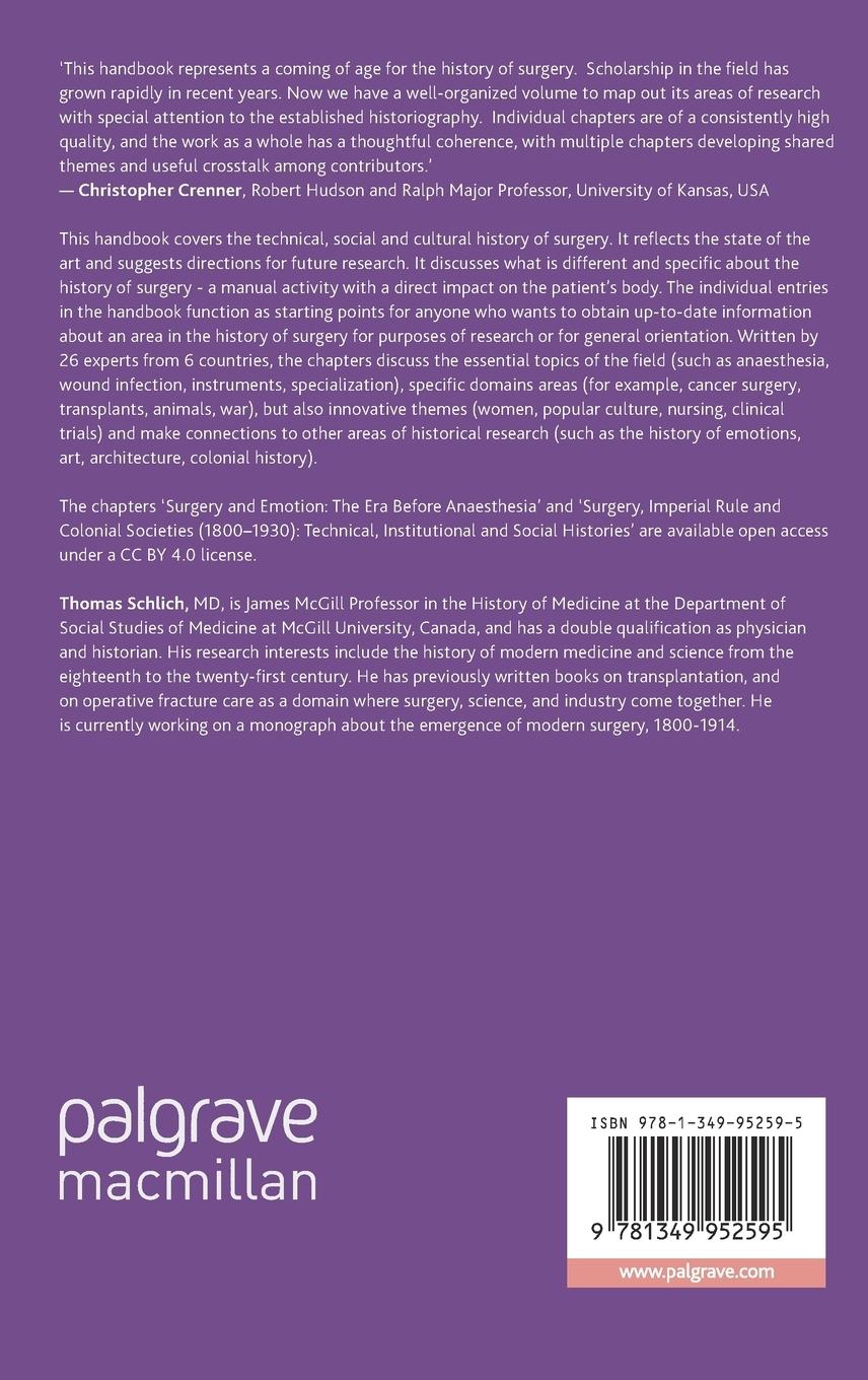 Rückseitencover The Palgrave Handbook of the History of Surgery