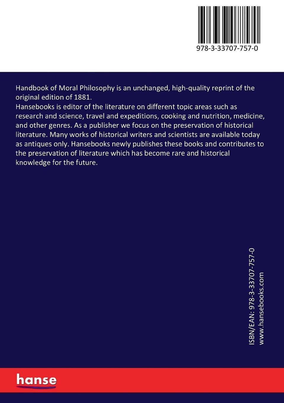 Rückseitencover Handbook of Moral Philosophy