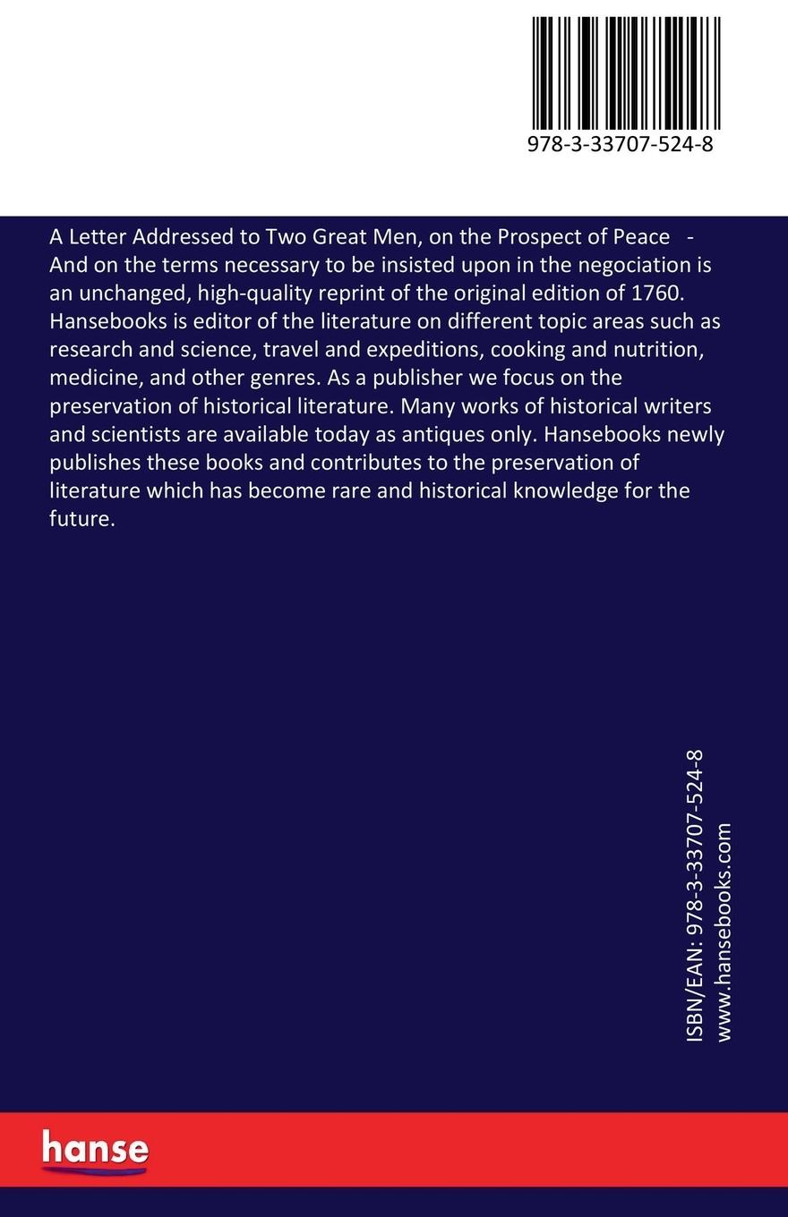 Rückseitencover A Letter Addressed to Two Great Men, on the Prospect of Peace