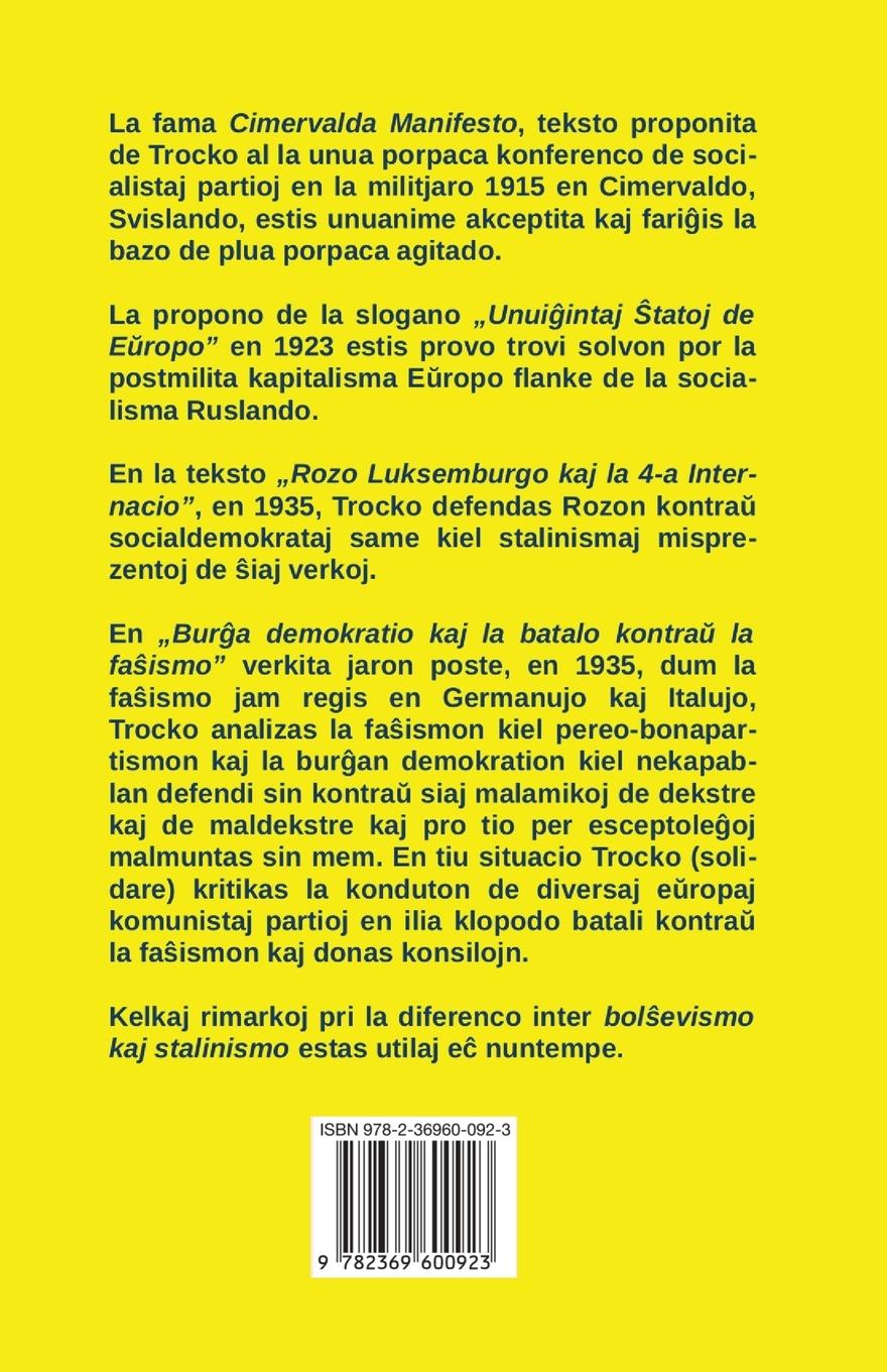 Rückseitencover La Cimervalda Manifesto; Pri la aktualeco de la slogano "Unui&#285;intaj &#348;tatoj de E&#365;ropo"; Rozo Luksemburgo kaj la 4-a Internacio; Bur&#285