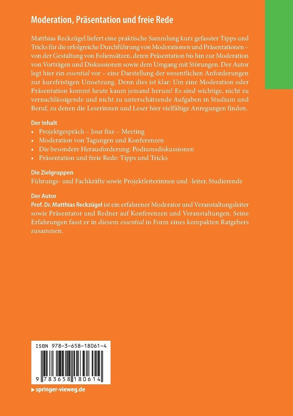 Rückseitencover Moderation, Präsentation und freie Rede