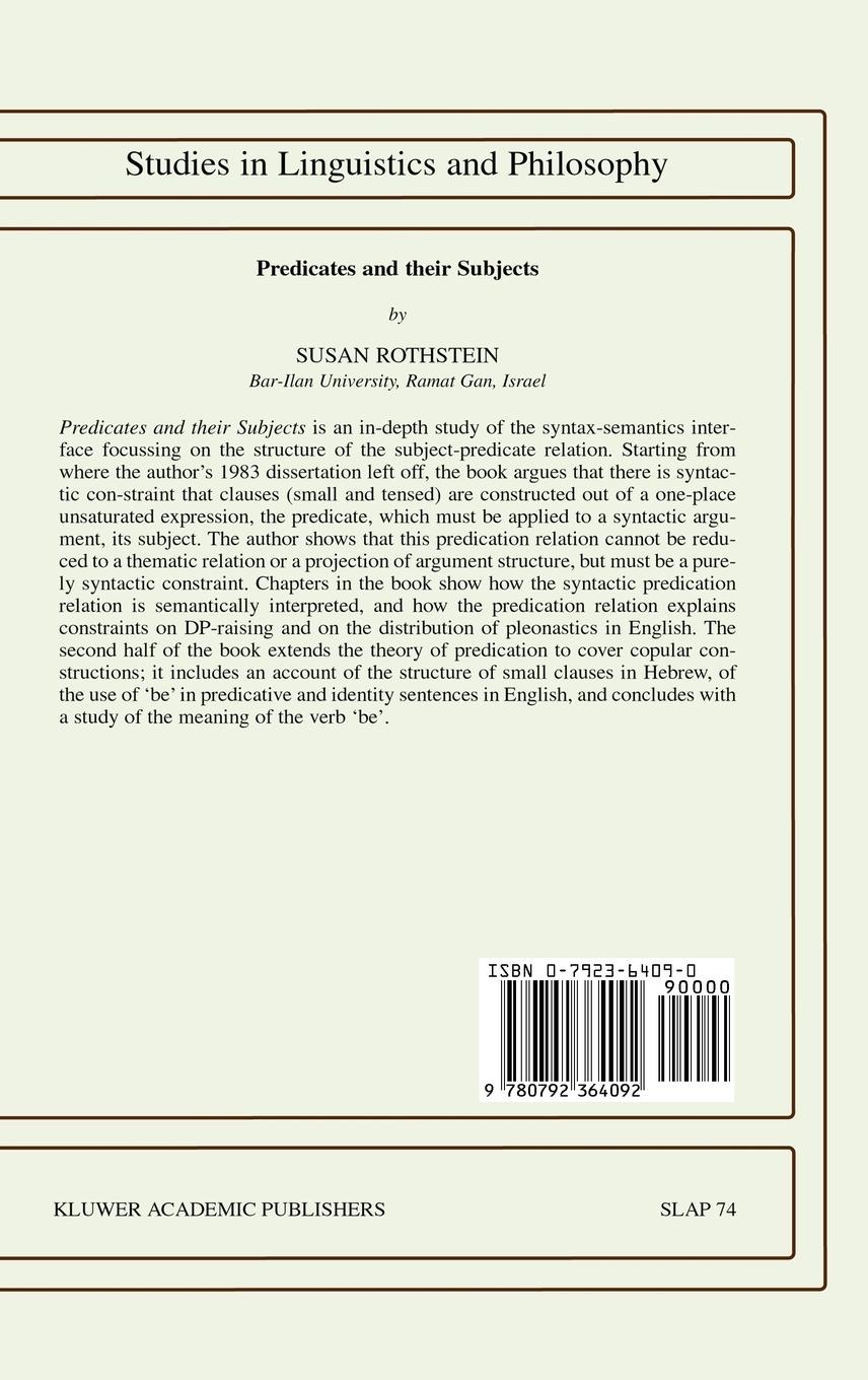 Rückseitencover Predicates and Their Subjects