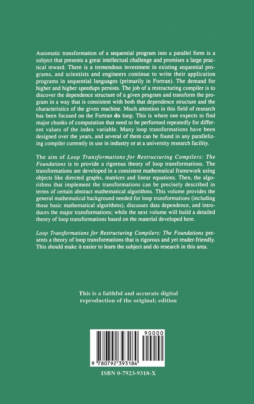 Rückseitencover Loop Transformations for Restructuring Compilers