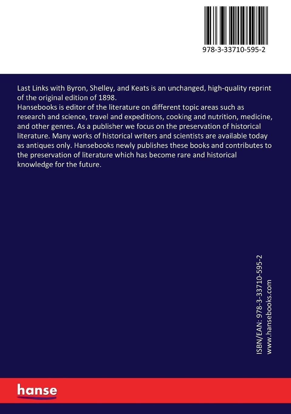 Rückseitencover Last Links with Byron, Shelley, and Keats
