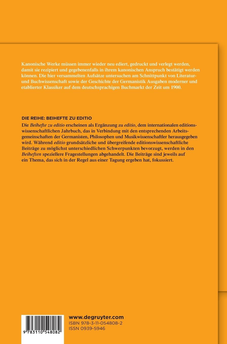 Rückseitencover Die Präsentation kanonischer Werke um 1900