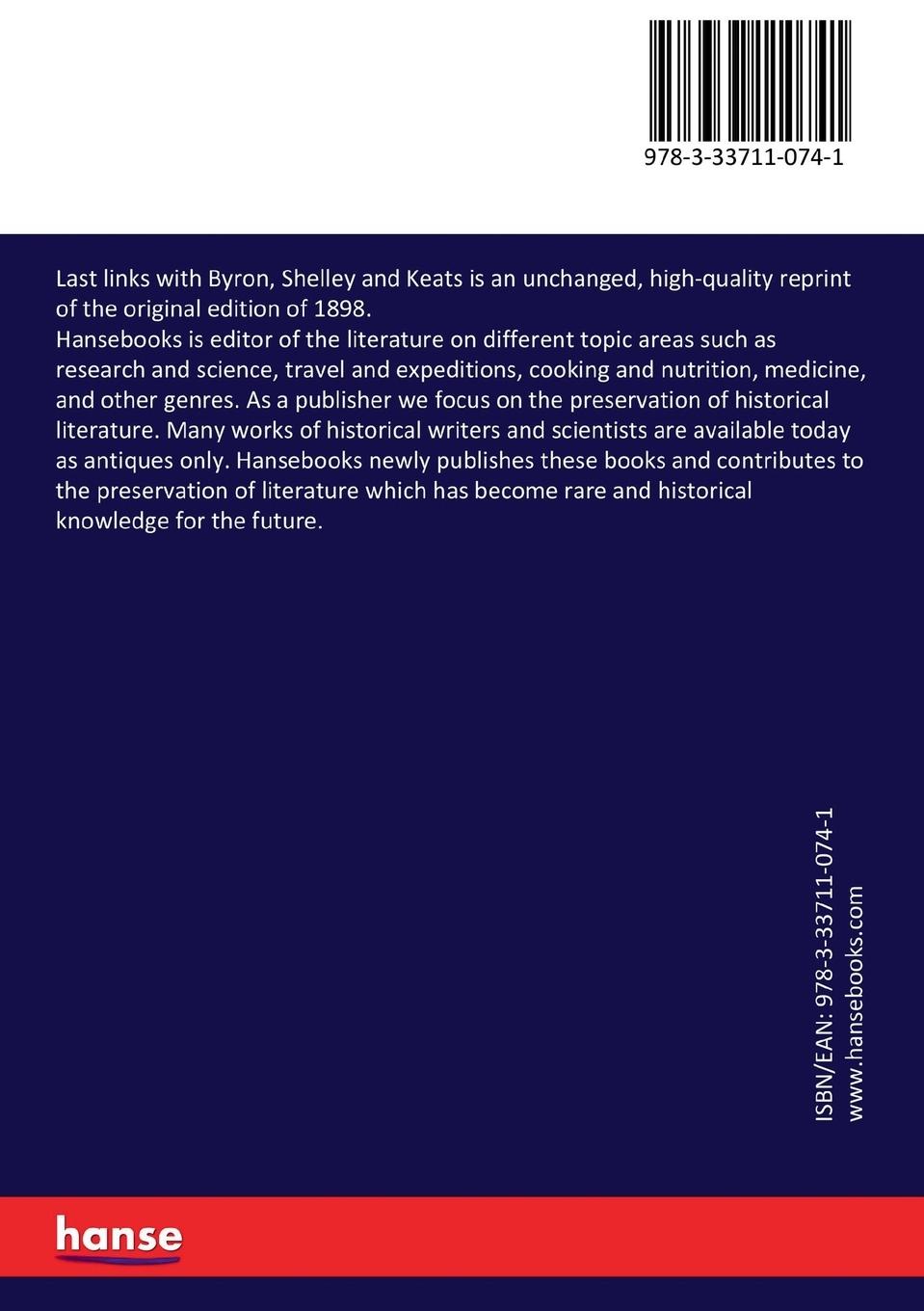 Rückseitencover Last links with Byron, Shelley and Keats