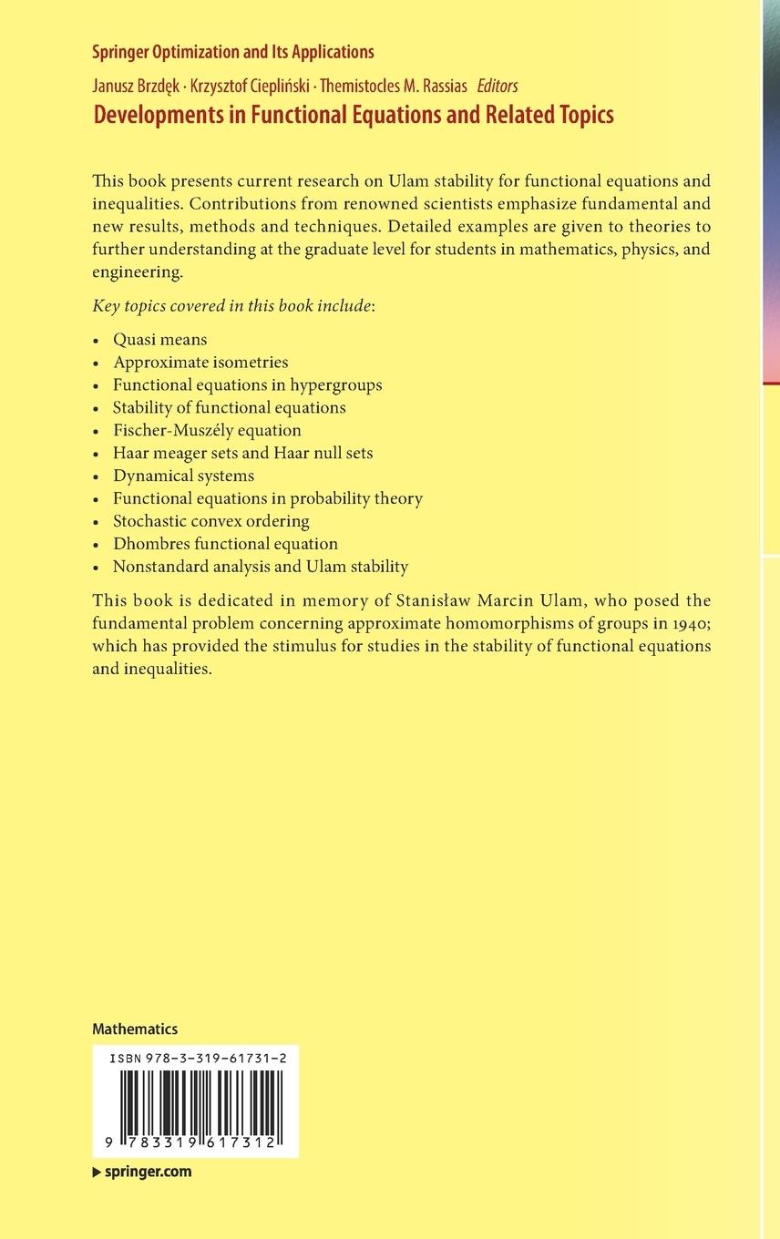 Rückseitencover Developments in Functional Equations and Related Topics