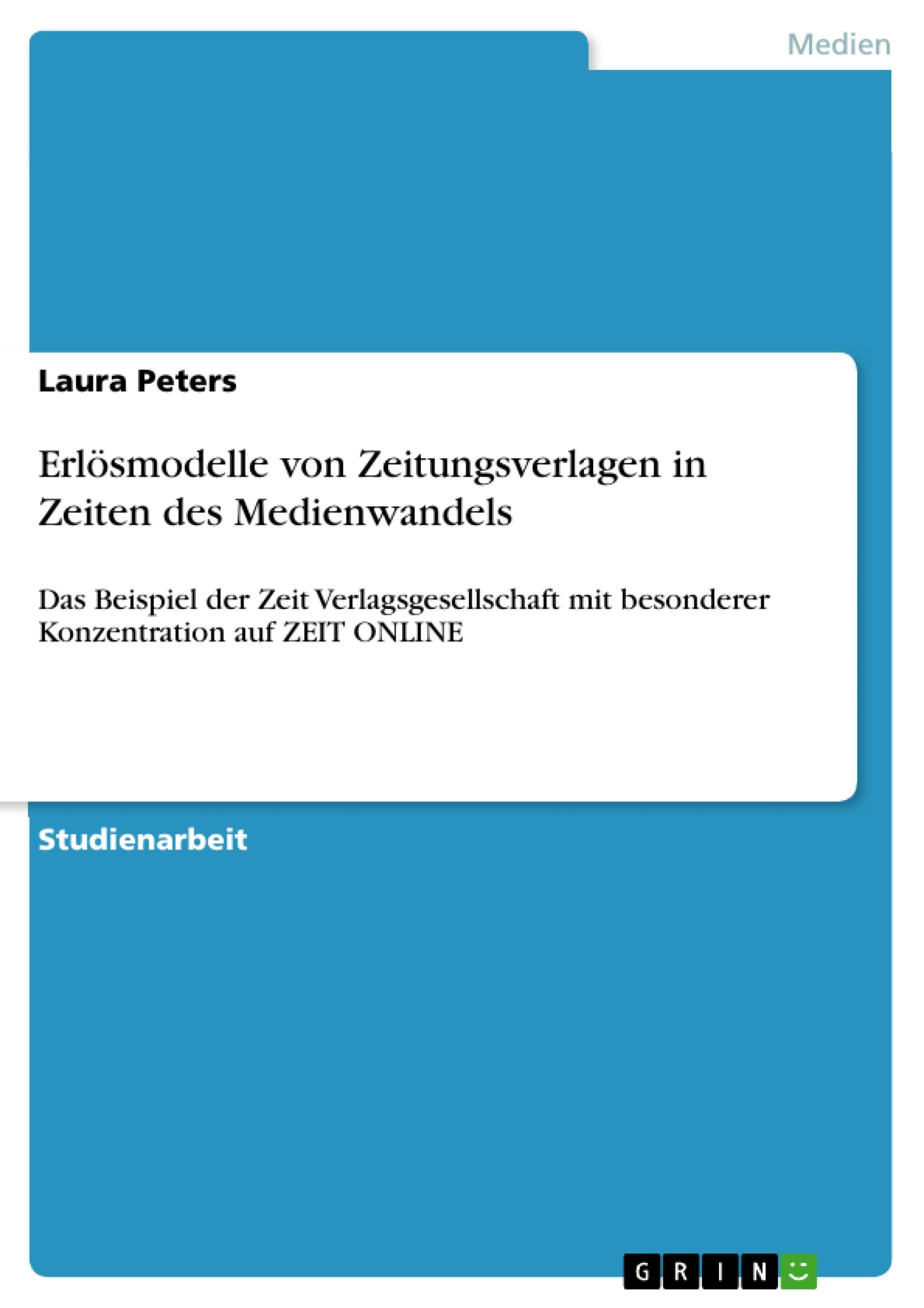 Vorderes Coverbild Erlösmodelle von Zeitungsverlagen in Zeiten des Medienwandels
