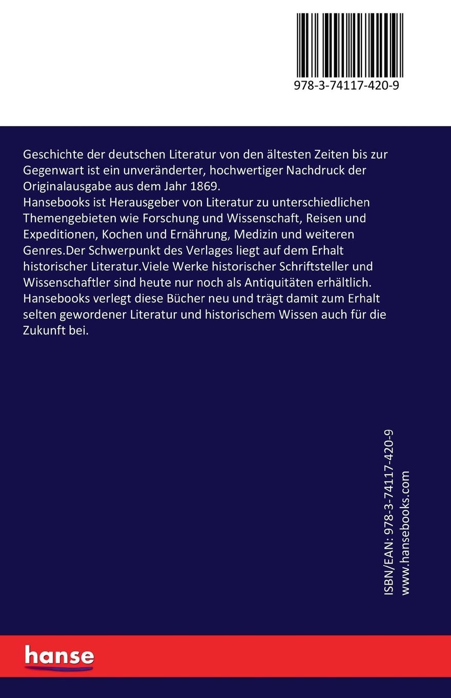 Rückseitencover Geschichte der deutschen Literatur von den ältesten Zeiten bis zur Gegenwart