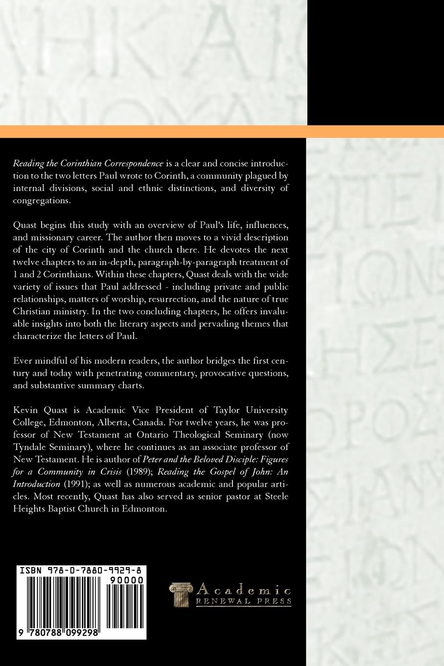 Rückseitencover Reading the Corinthian Correspondence