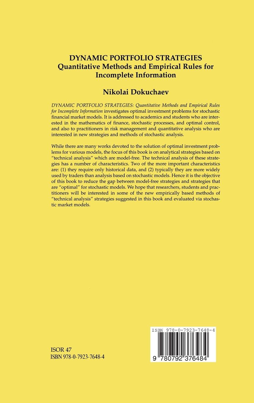 Rückseitencover Dynamic Portfolio Strategies: quantitative methods and empirical rules for incomplete information