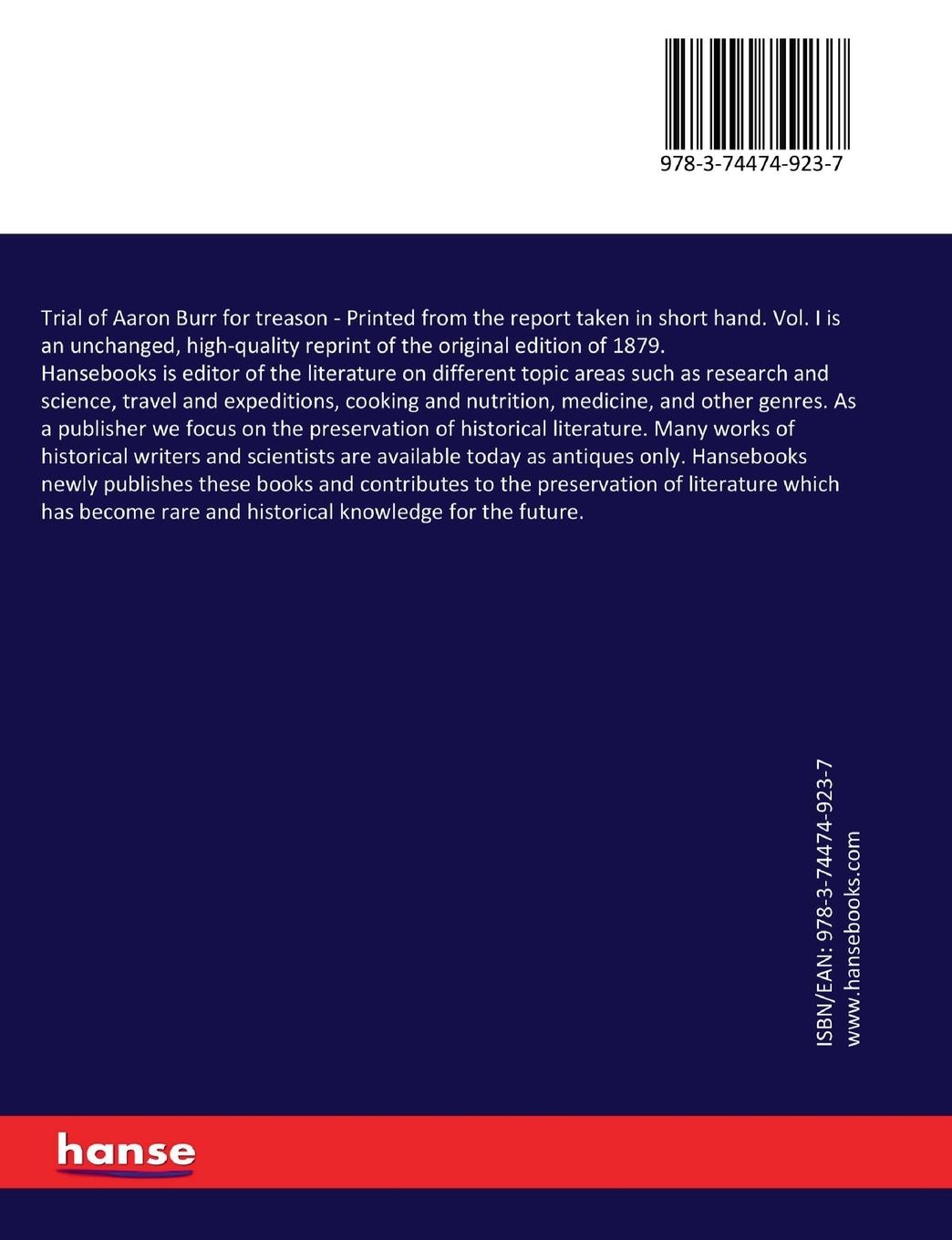 Rückseitencover Trial of Aaron Burr for treason