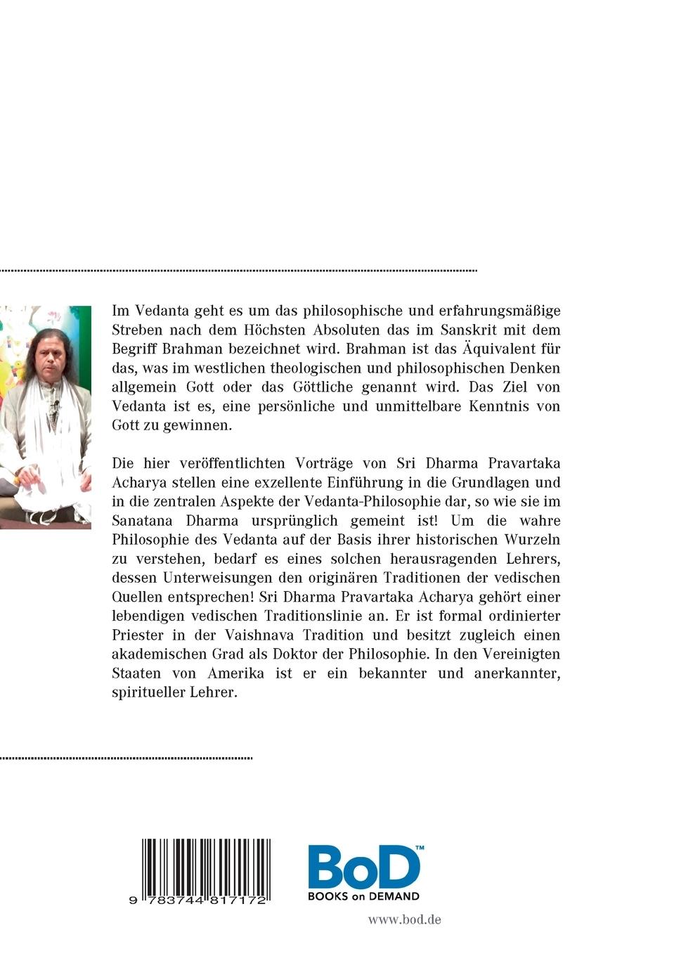 Rückseitencover Einführung in den Vedanta