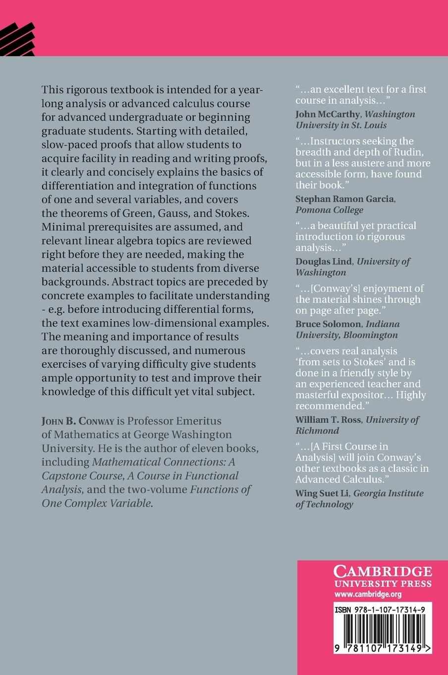 Rückseitencover A First Course in Analysis