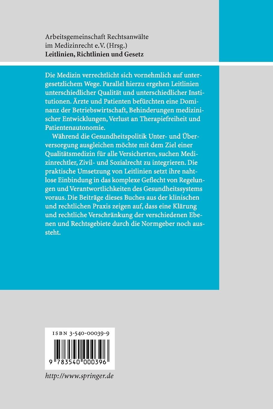 Rückseitencover Leitlinien, Richtlinien und Gesetz