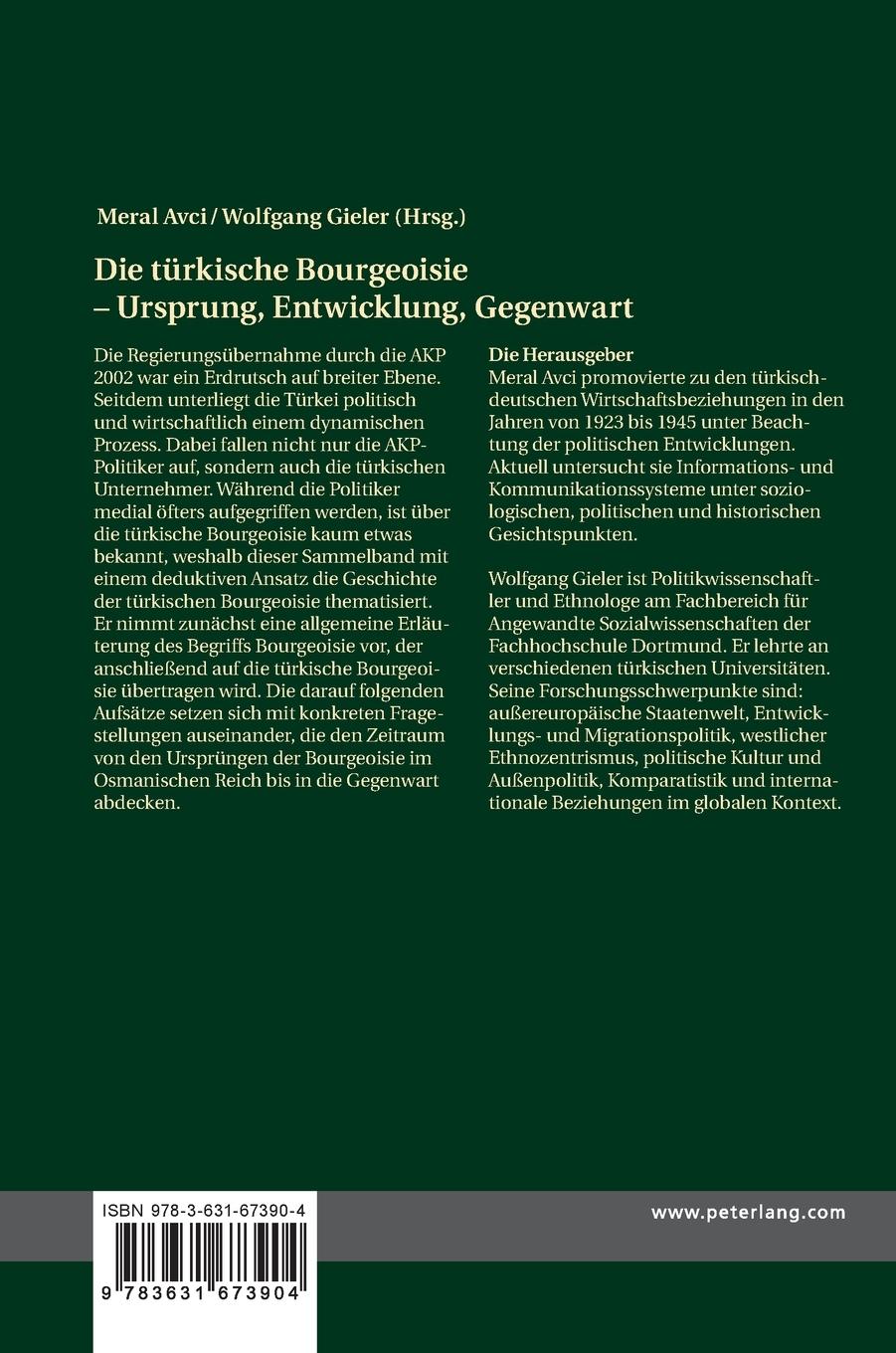 Rückseitencover Die türkische Bourgeoisie - Ursprung, Entwicklung, Gegenwart