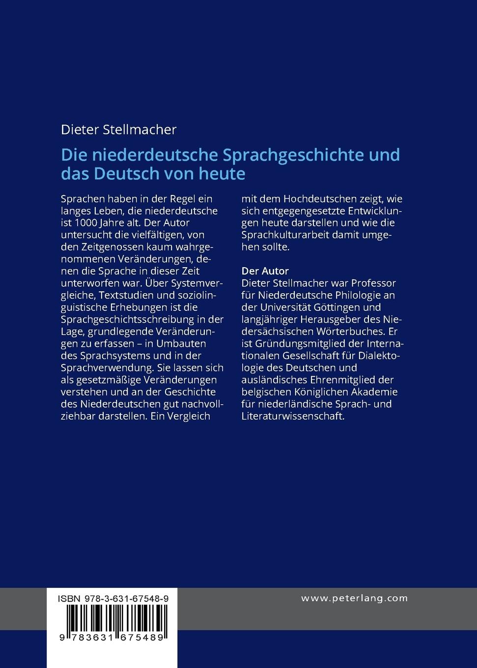 Rückseitencover Die niederdeutsche Sprachgeschichte und das Deutsch von heute