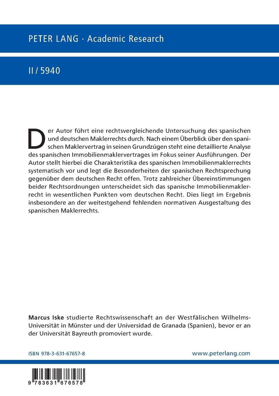 Rückseitencover Der spanische Maklervertrag