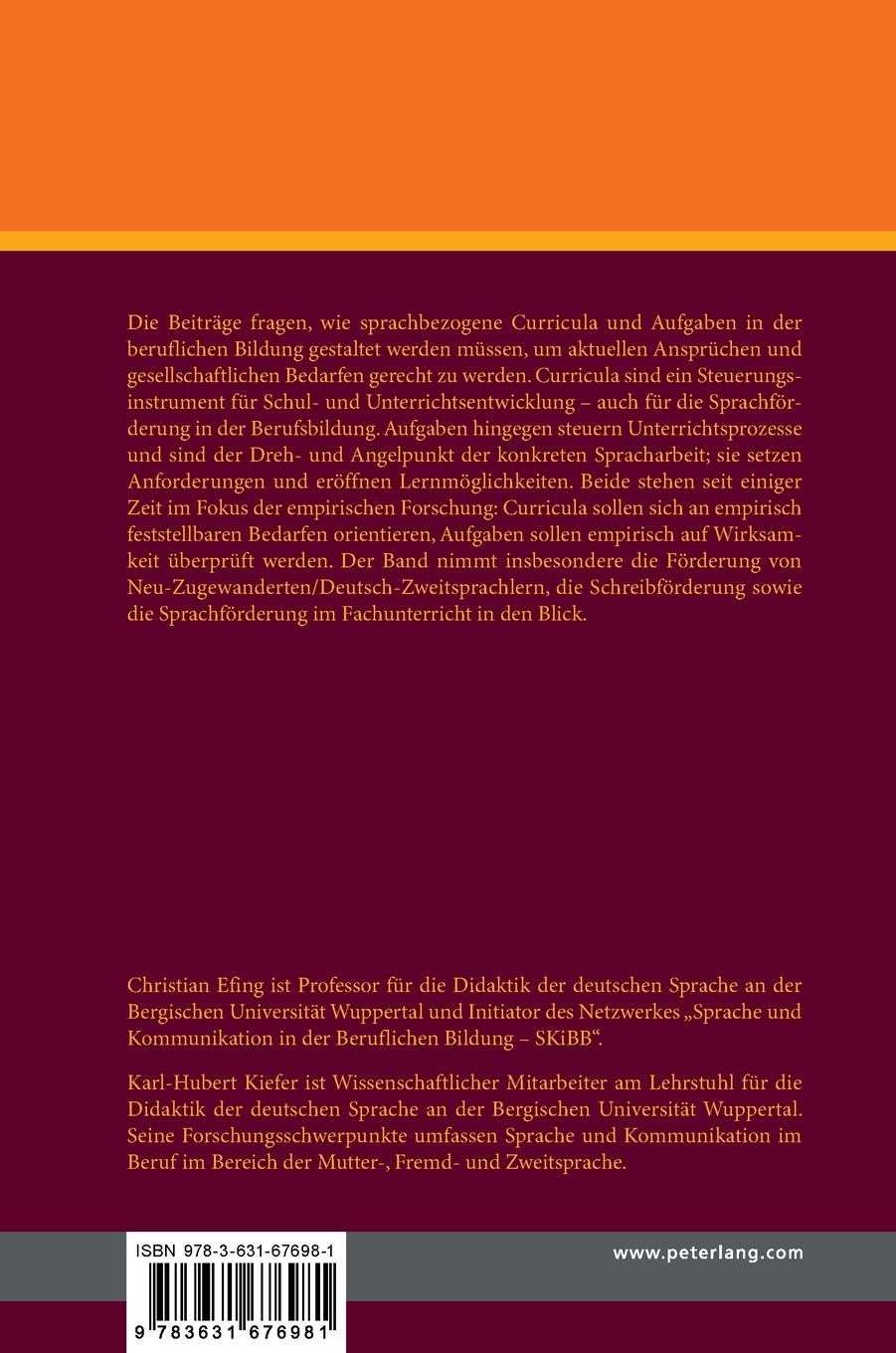 Rückseitencover Sprachbezogene Curricula und Aufgaben in der beruflichen Bildung