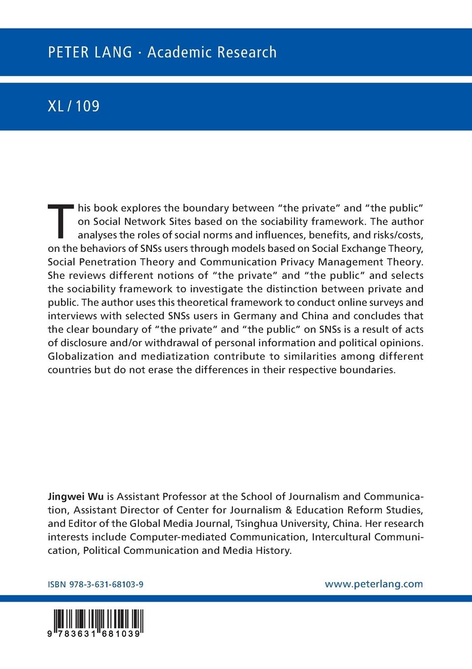 Rückseitencover Private and Public on Social Network Sites