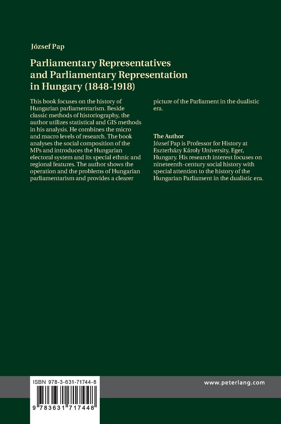 Rückseitencover Parliamentary Representatives and Parliamentary Representation in Hungary (1848-1918)