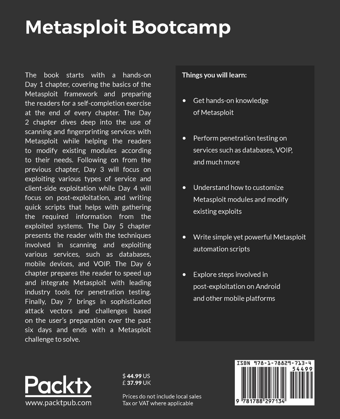 Rückseitencover Metasploit Bootcamp