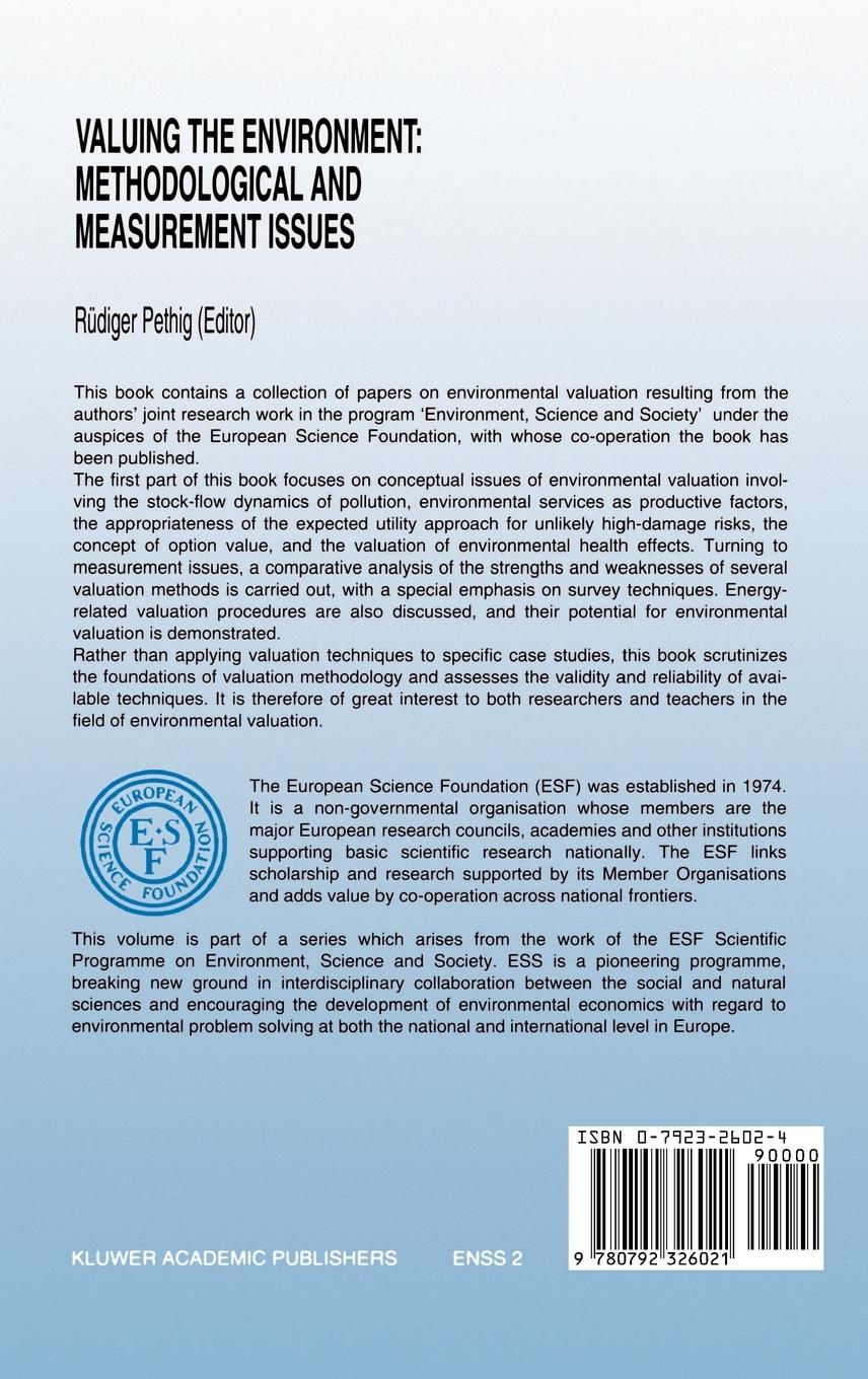 Rückseitencover Valuing the Environment: Methodological and Measurement Issues