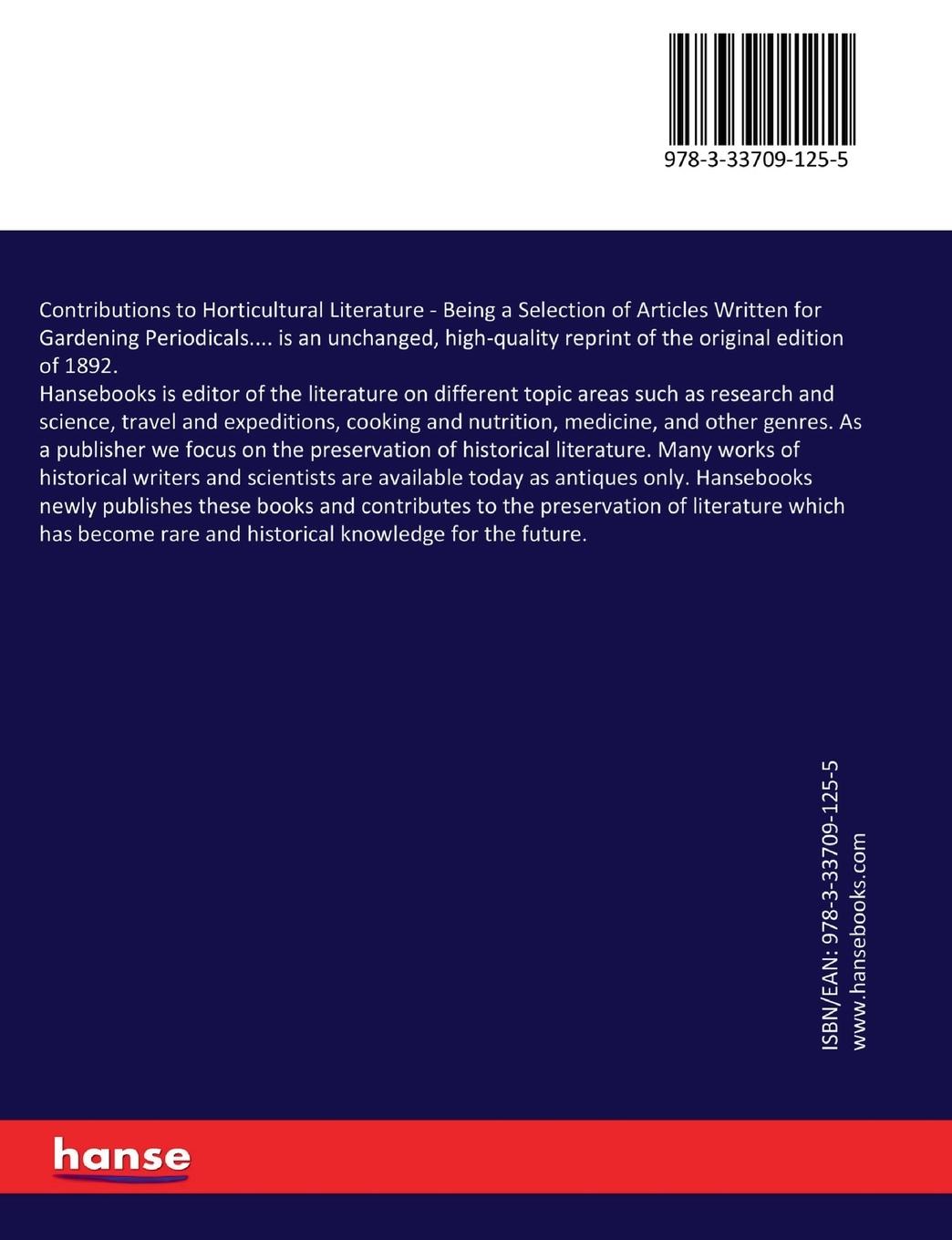 Rückseitencover Contributions to Horticultural Literature