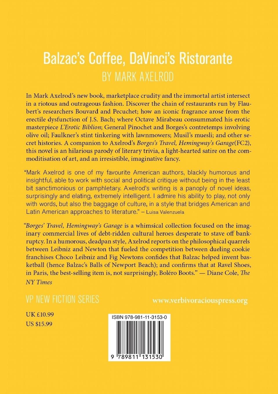 Rückseitencover Balzac's Coffee, DaVinci's Ristorante