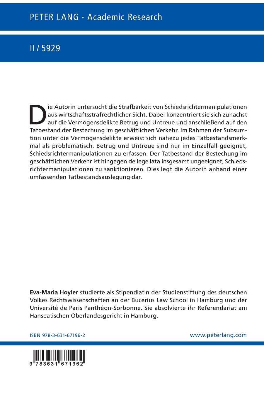 Rückseitencover Schiedsrichtermanipulationen aus wirtschaftsstrafrechtlicher Sicht