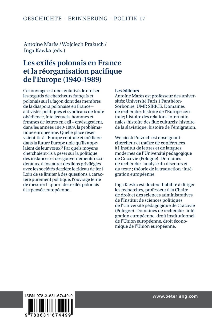 Rückseitencover Les exilés polonais en France et la réorganisation pacifique de l'Europe (1940-1989)