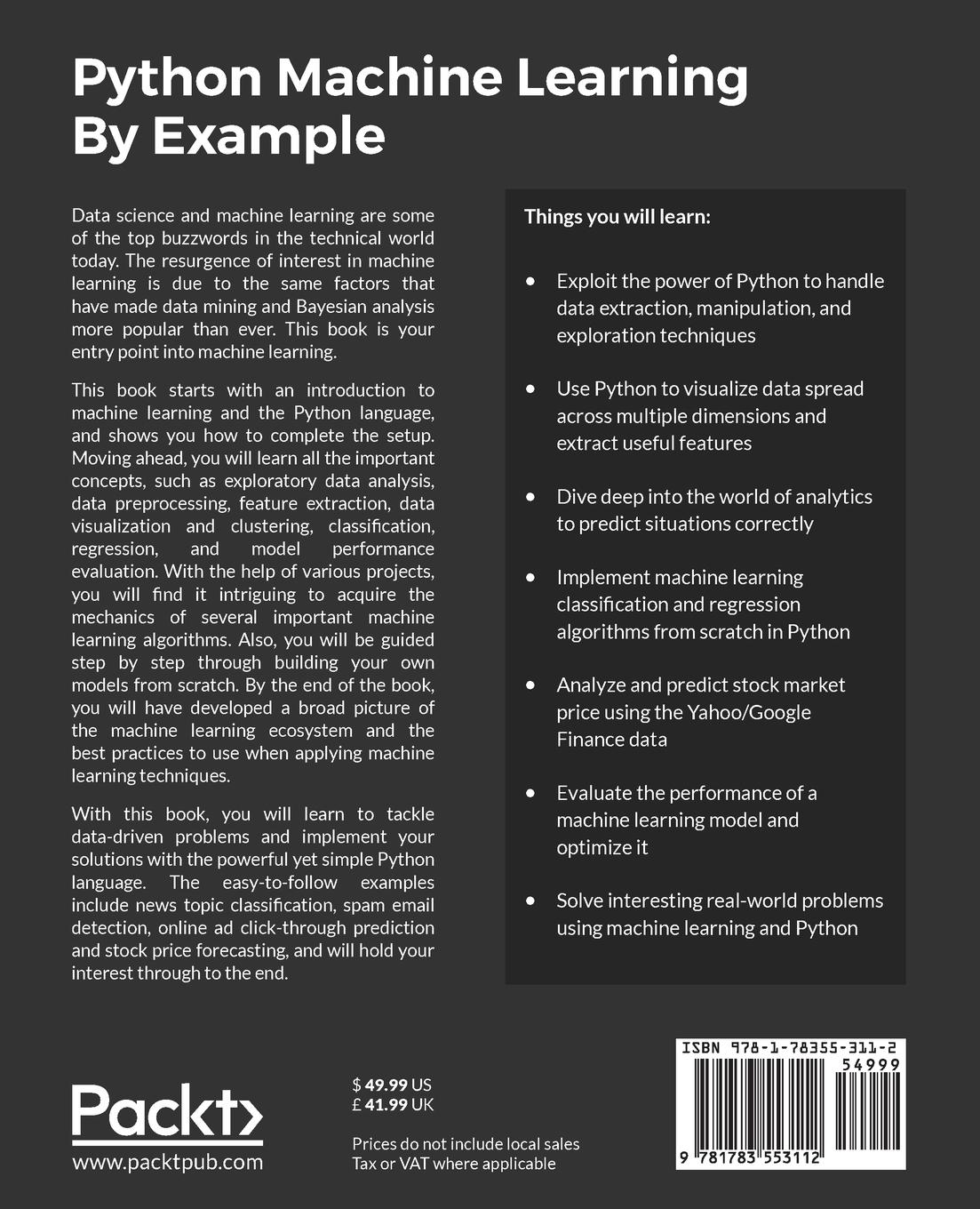 Rückseitencover Python Machine Learning By Example