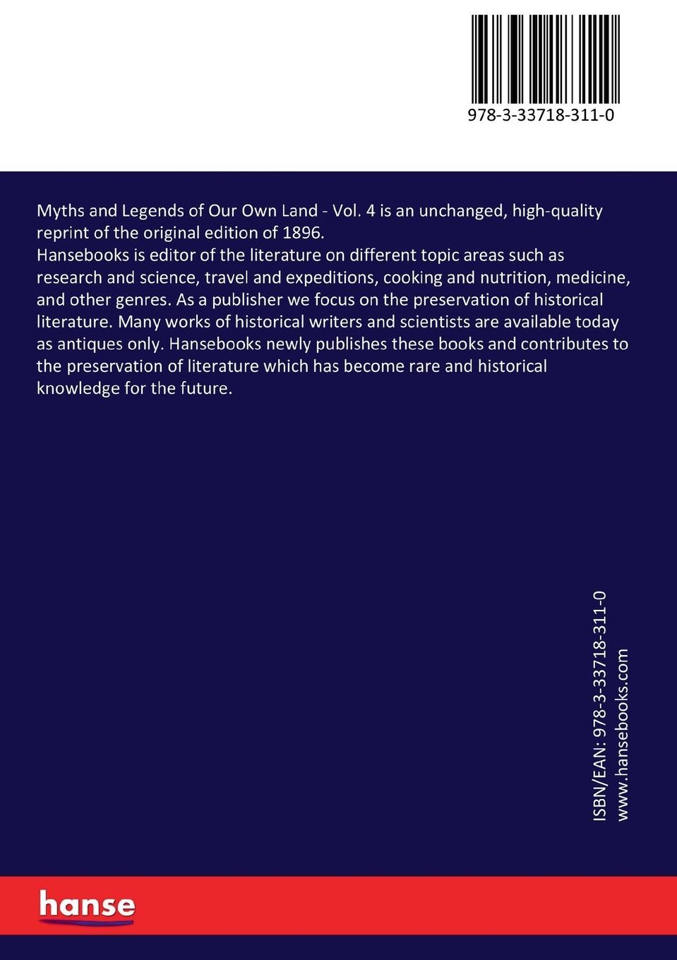 Rückseitencover Myths and Legends of Our Own Land