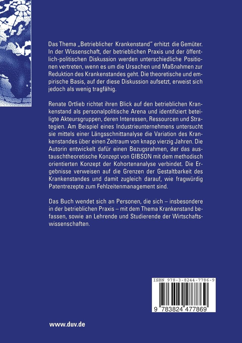 Rückseitencover Betrieblicher Krankenstand als personalpolitische Arena
