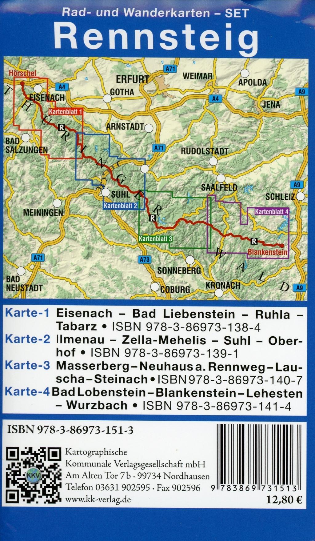 Beispielinhalt (Bild) Rennsteig 1:35 000. 4-teiliges wetterfestes Kartenset mit Schutzhülle
