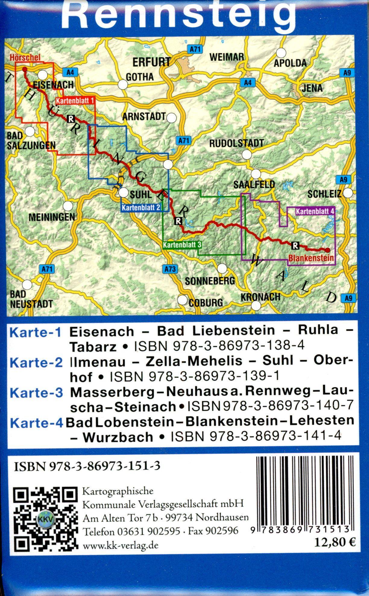 Beispielinhalt (Bild) Rennsteig 1:35 000. 4-teiliges wetterfestes Kartenset mit Schutzhülle