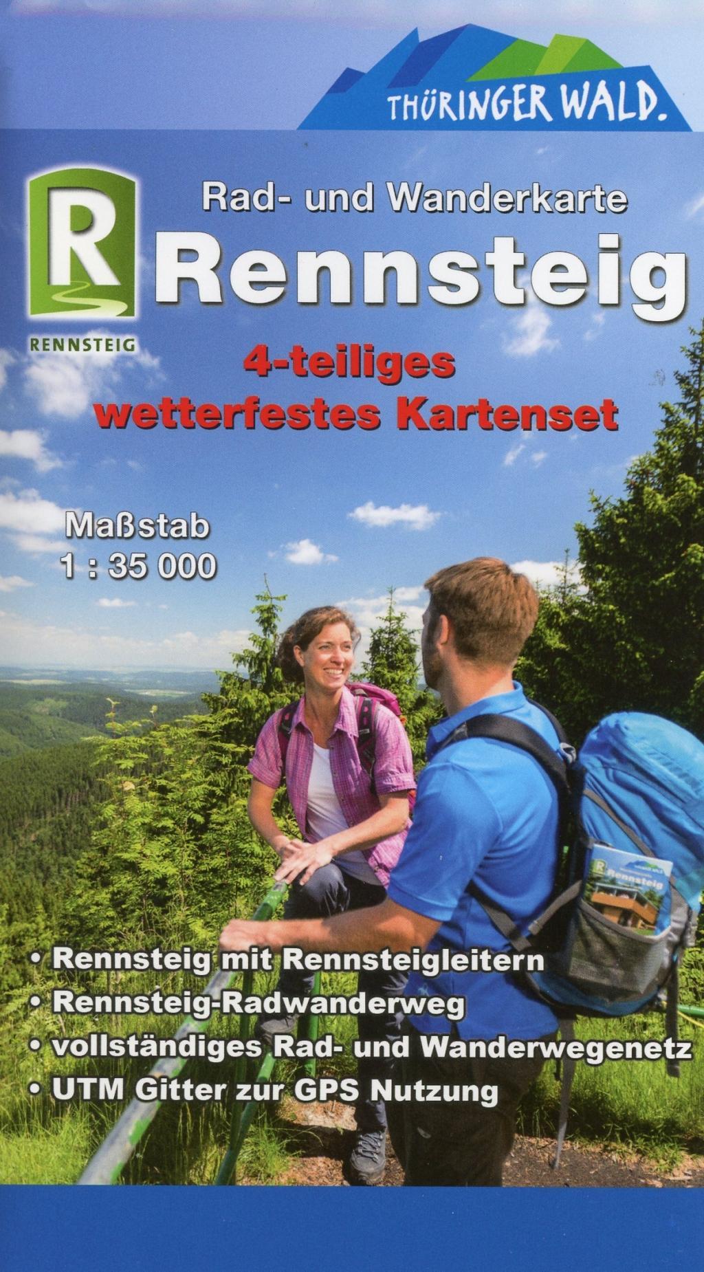 Vorderes Coverbild Rennsteig 1:35 000. 4-teiliges wetterfestes Kartenset mit Schutzhülle