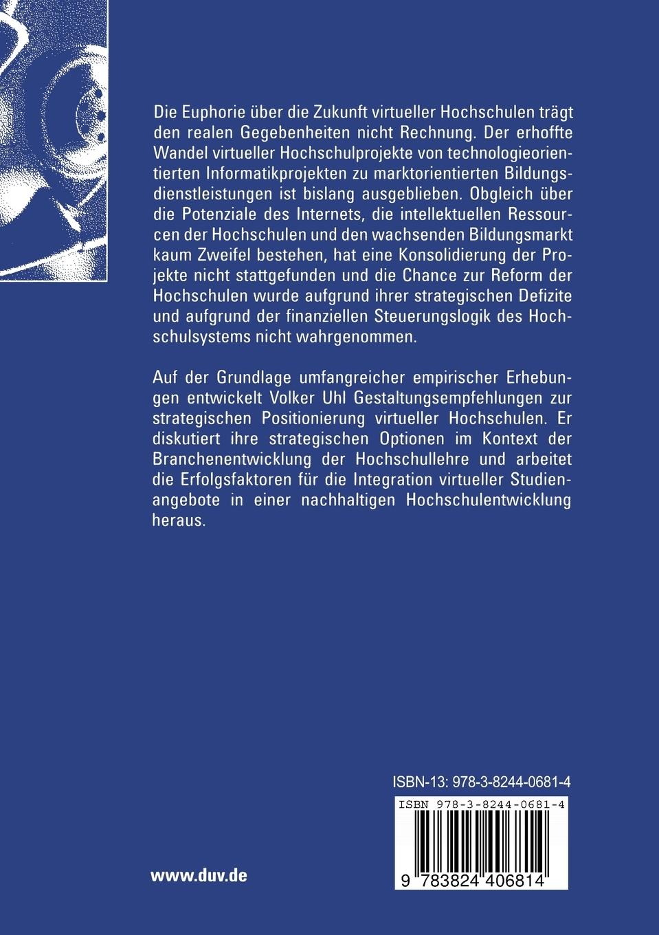 Rückseitencover Virtuelle Hochschulen auf dem Bildungsmarkt