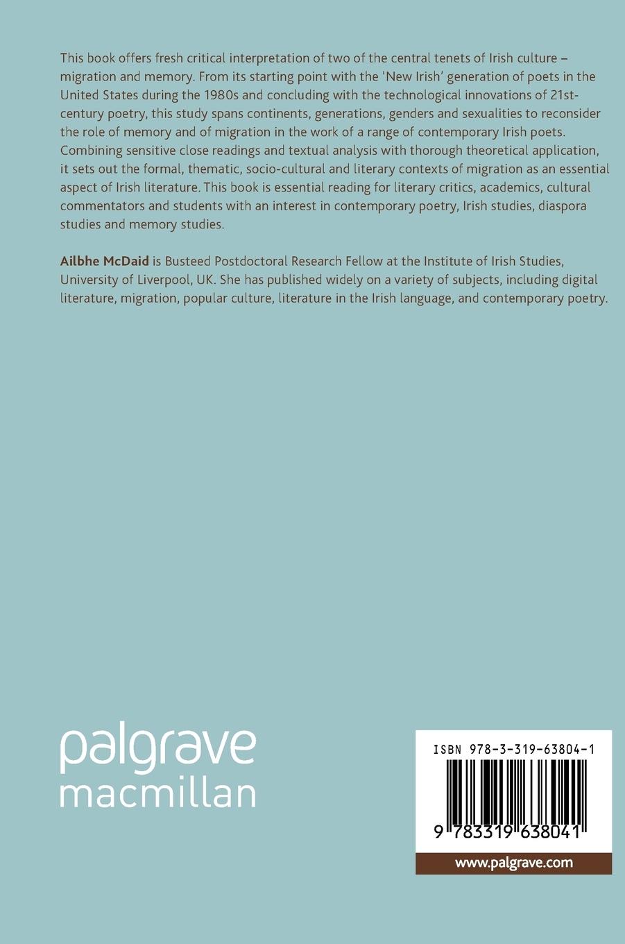 Rückseitencover The Poetics of Migration in Contemporary Irish Poetry